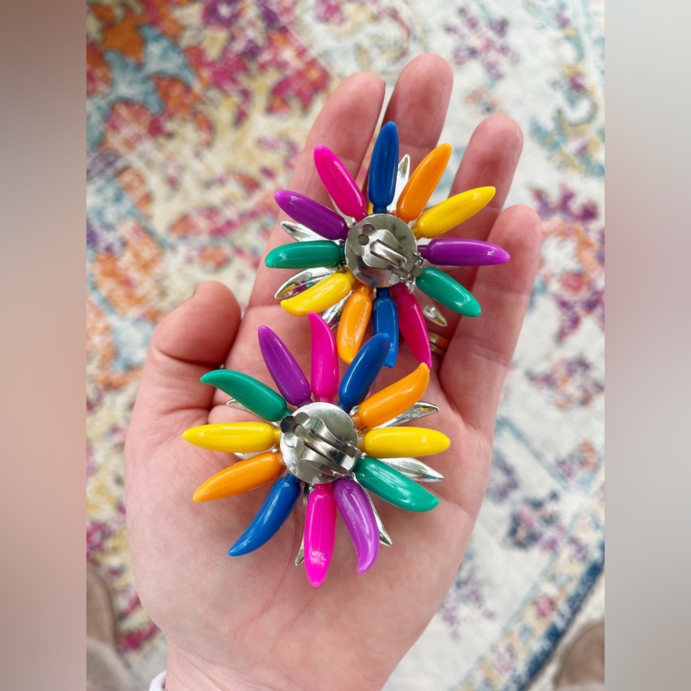 80’s Clip on Chrome and Coloured Party Earrings - Picture 3 of 4